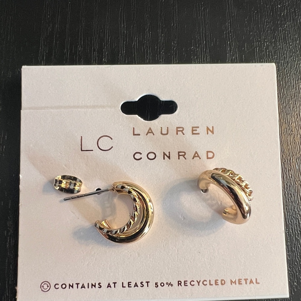 🌸4/$25 LC Lauren Conrad Double Huggie Hoop Earrings - Picture 2 of 3